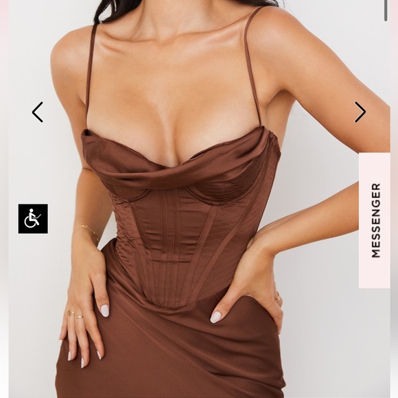 NWOT - HOUSE OF CB Myrna Satin Corset Slip Dress in CHOCOLATE - Picture 6 of 13